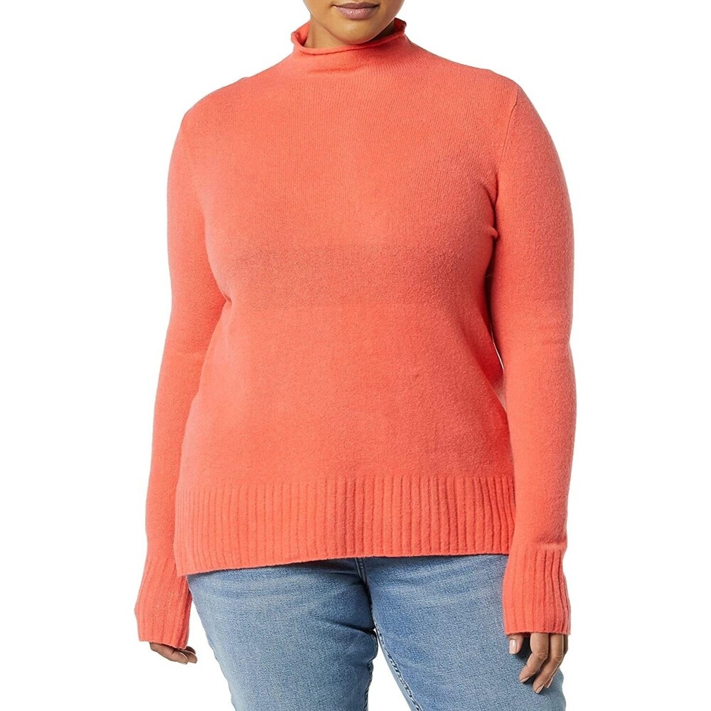 Goodthreads Women's Mid-Gauge Stretch Funnel Neck Sweater Size XXL Coral